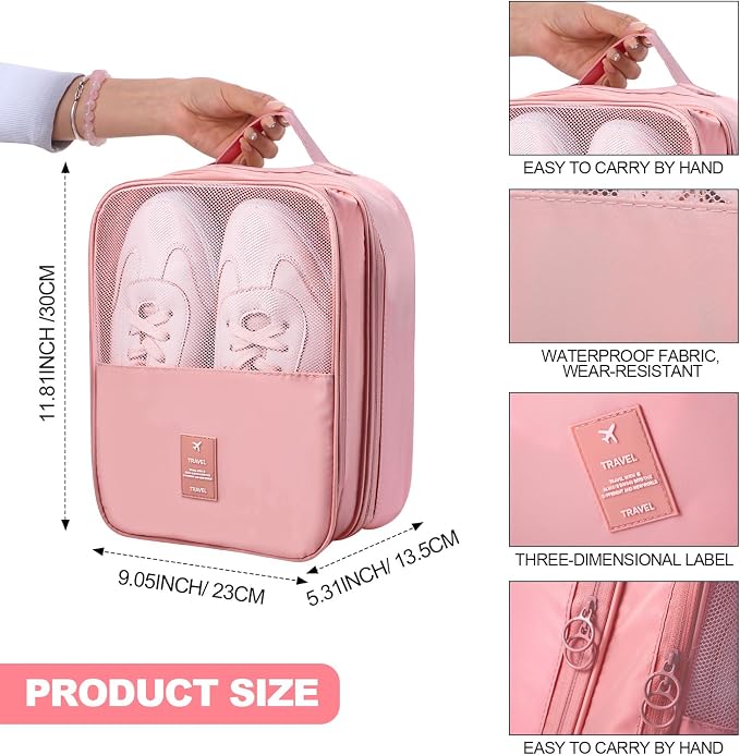 Windyun 2 Pcs Shoe Bags for Travel Holds 3 Pair of Shoes Travel Shoe Bag for Packing Portable Shoe Cubes for Travel and Daily Use(Pink, Beige) - Image 2