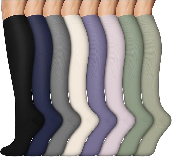 8 Pairs Compression Socks Women Men 15-20mmHg Knee High Support Circulation | Copper Nylon Graduated Stockings,Leg Fatigue, Nurses, Pregnancy, Running, Travel, Flight, Athletic, Medical by ACTINPUT