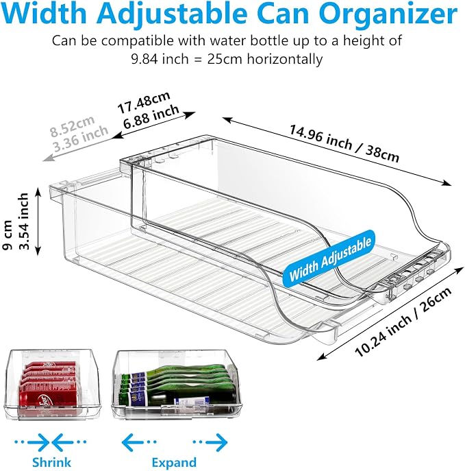 2 Packs Refrigerator Organizers and Storage Width Adjustable Can Organizer for Refrigerator Expandable Soda Can Dispenser for Beer Soda Pop Can Soda Organizer for Fridge Kitchen Pantry Clear - Image 2
