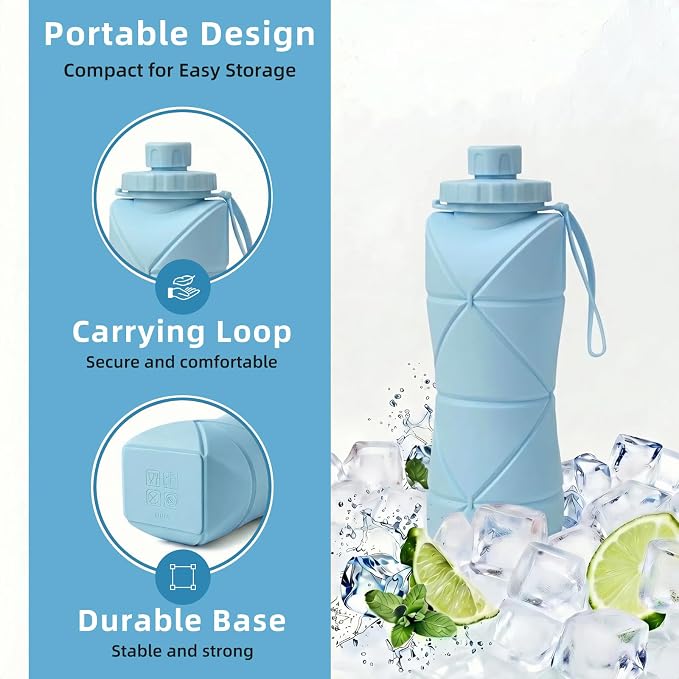 Collapsible Travel Water Bottle 28oz (800ml), BPA-Free, Foldable Silicone Lightweight Reusable Water Bottle with Leak-Proof Lid & Lanyard, Portable for Travel Cycling Gym Camping - Image 5