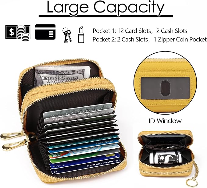 imeetu RFID Credit Card Holder, Small Card Wallet Women, Leather Card Case | Genuine Leather Women's Card & id Cases, Change Coin Purse with Zipper Keychain id Window, 20 Colors & 3 Styles, Daily, Gifts - Image 3
