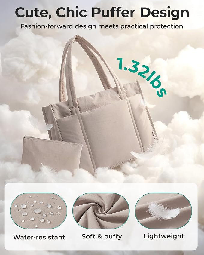 BAGSMART Tote Bag for Women, Puffy Work Tote Bag with Zipper, Quilted Large Teacher Bag for Work, Travel - Image 7