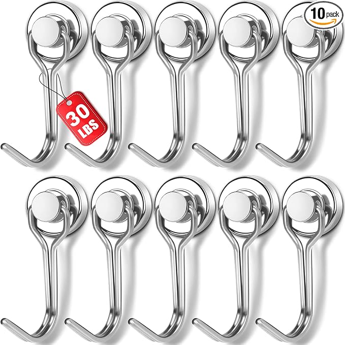 Swivel Swing Magnetic Hooks,10PCS 30LB Refrigerator Magnet Hooks | Heavy Duty Strong Magnets Refrigerator Fridge Hanging for Classroom Beach Vacation Kitchen Grills Home by EBAVITE