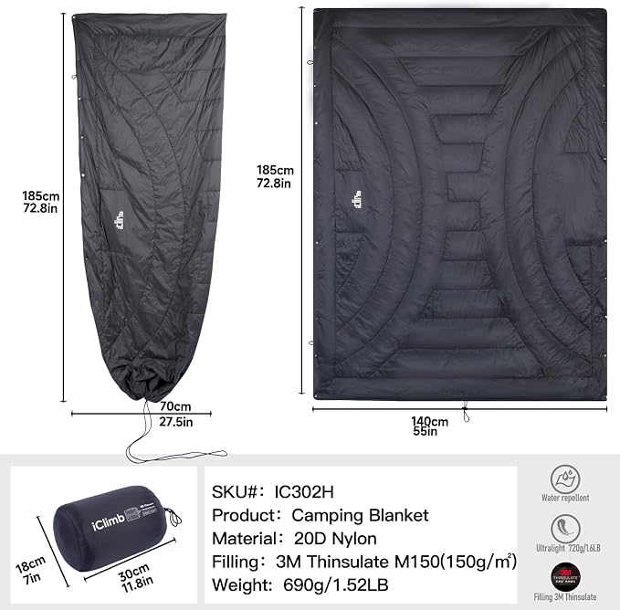 3M Thinsulate Insulation Warm Camping Blanket Ultralight Compact - Image 7