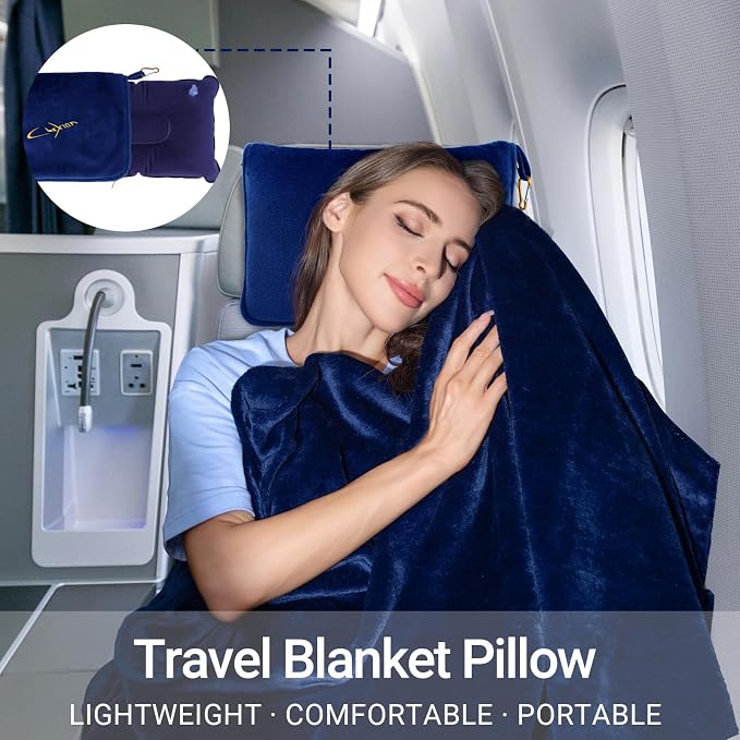 Travel Blanket & Pillow Set, 300 GSM Soft Fleece, 60x43 Inches, 3-in-1 Airplane Blanket, Travel Pillow and Blanket Set, Travel Blanket Airplane Compact with Bag, Travel Essentials, Navy - Image 7