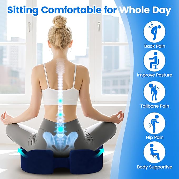 Seat Cushion, Non-Slip Memory Foam Chair Cushion for Taibone, Blue/X-Large | Chair Pillow with Handles for Car Office Chair, Tailbone/Sciatica Easing& Post-Surgery Recovery Chair Cushion - Image 5