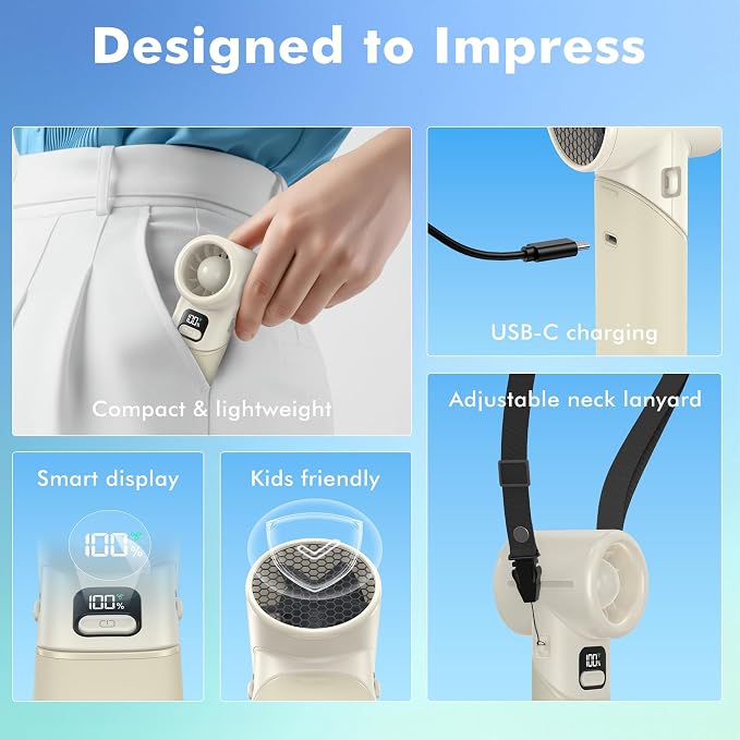 AMACOOL Portable Handheld Turbo Fan丨5 Speed Foldable Hand Fans丨Max 20 Hours Runtime丨Rechargeable Mini Pocket Cooling Fan for Travel, Outdoor Activities, Gifts for Women - Image 7