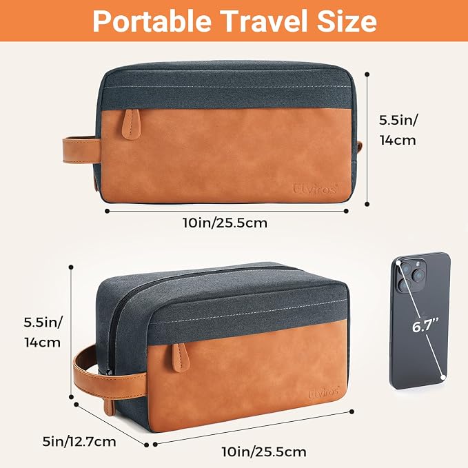 Elviros Travel Toiletry Bag for Men, Hanging Toiletries Bag Water Repellent Dopp Kit PU Leather Travel Bag for Toiletries Accessories, Navy Blue - Image 3