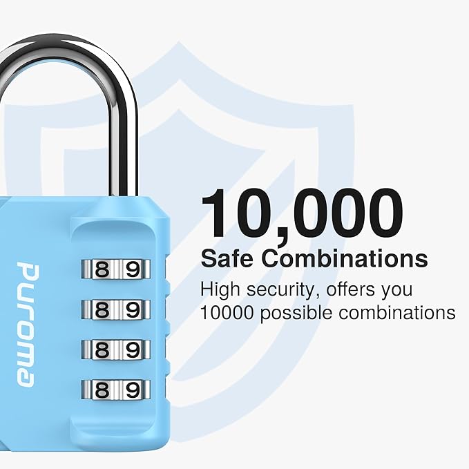 Puroma 2 Pack Combination Lock Locker 4 Digits Combo Padlock Gym Sky Blue | For School Gate Fence Toolbox Hasp Storage, Outdoor, Resettable, Weatherproof, Side Window, Crack Cut Resist, Hardened Steel - Image 2