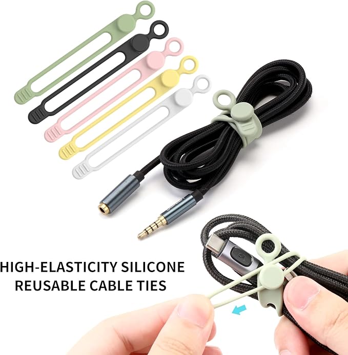 UMUST 35Pcs Silicone Cable Ties, Cable Management Cord Organizer 5Colors | Reusable Cord Ties, Cable Strap Tie for Bundling Electronics Wire,Home Office Travel Essentials Accessories 4.2inch - Image 2