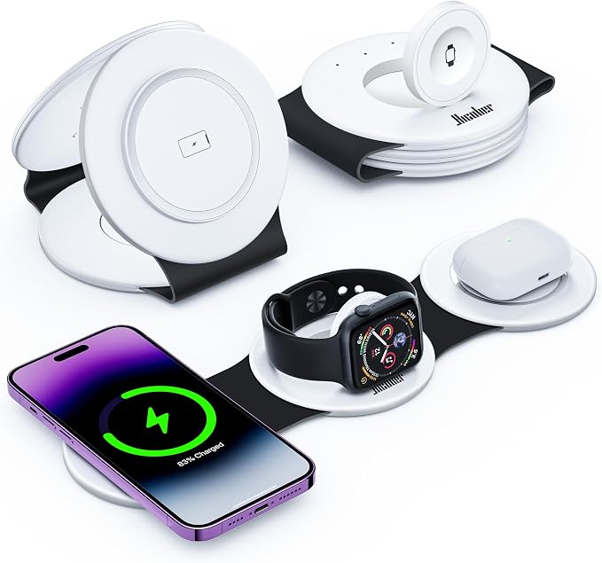 HICOBER 3IN1 Wireless Charging Station for iPhone,Watch,AirPods,Black&White | Charge 3 devices at once, foldable, case-friendly and ready for travel by Hicober