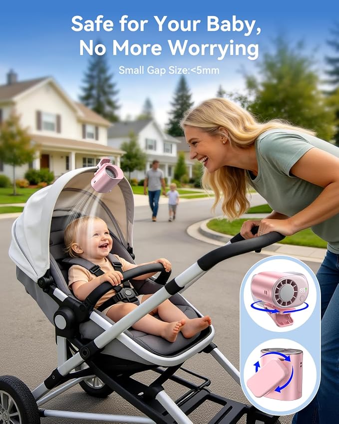 Clip-On Portable Fan with Ice Cooling, 20000 RPM Rechargeable Handheld Turbo Fan, 360° Rotating Detachable Clip, Mini Stroller Fan for Baby, Compact Travel Essentials, Summer Gifts for Women,Pink - Image 5