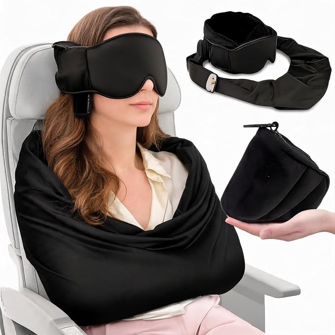 Airplane Sleep Support Set, 3 in 1 Airplane Sleep Support System | Travel Pillow Set for Long Flights, Ergonomic Memory Foam Neck Support with Blanket-Like Body Sling & Adjustable Sleep Mask by Unknown