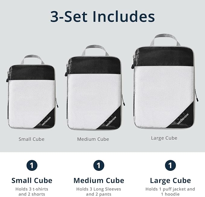 6 Set Compression Packing Cubes for Travel - Compressible, Lightweight, and Space-Saving Packing Cubes, Travel Essentials for Women, Black - Image 3