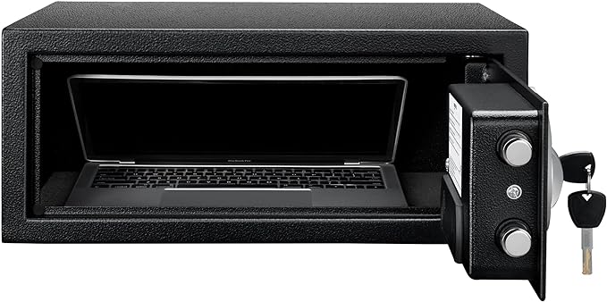 Amazon Basics Steel Security Safe and Lock Box with Digital Keypad, Electronic Lock, Emergency Key Open, Secure Cash, Jewelry, Documents, Black, 0.7 Cubic Feet, 16.9-x-14.6-x-7.1-inches (WxDxH) - Image 3