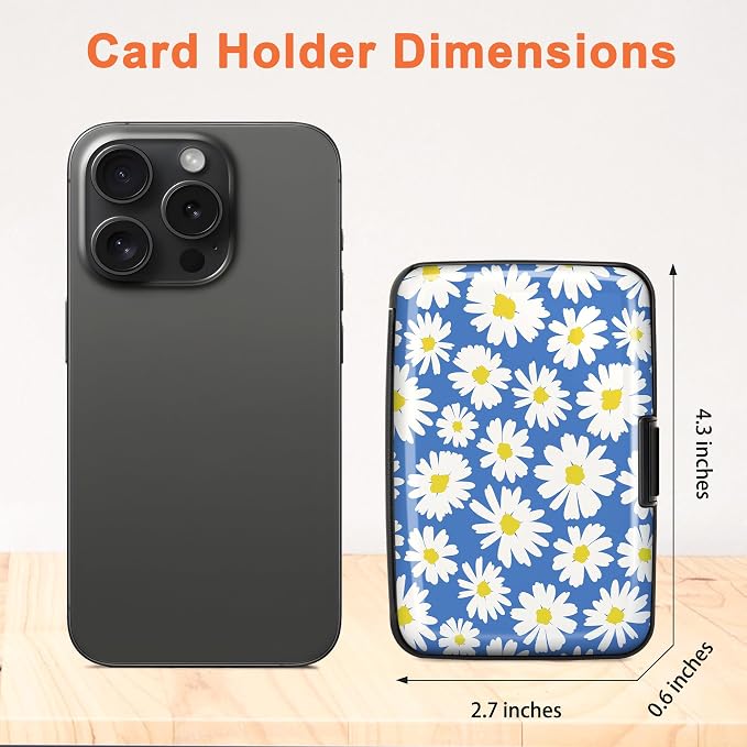 Mayski Credit Card Holder for Women RFID Blocking Wallet, Daisy | Card Wallets for Women Small Mini Business Metal Accordion Aluminum Alloy Hard Case for Men - Image 5