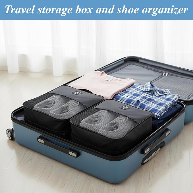 4 Pack Shoe Bags for Travel Holds 3 Pair of Shoes, Portable Shoes Storage Bag Organizer with Handle, Travel Luggage Shoe Organizer for Women Men Teenager Daily Use Storage Pouch (Black) - Image 6