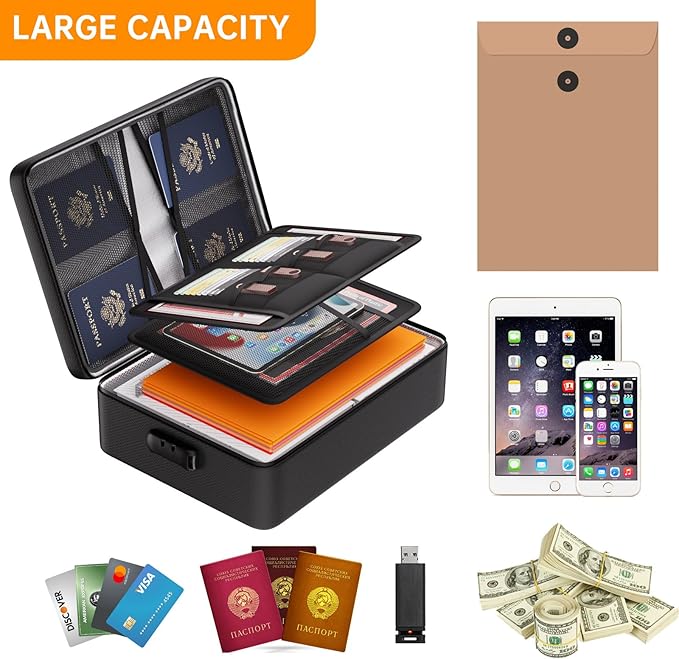 DocSafe 5200°F Fireproof Document Organizer Box with Lock, Heat Insulated | Upgraded Fire＆Water-Resistant Box 8 Layers File Organizer,Portable Home Travel Safe Storage for Important Documents and More - Image 6