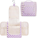 Narwey Checkered Hanging Travel Toiletry Bag for Women, Travel Bag for Toiletries, Makeup Bag Organizer Cosmetic Bags Make Up Bags for Women (Purple Checkerboard) by Narwey