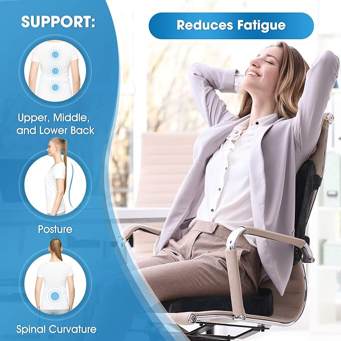 Memory Foam Lumbar Pillow and Seat Cushion Combo, Ergonomic, Orthopedic, Lower Back Support, Premium Washable Velvet Covers with Non-Slip Bottom, Ideal for Office Chairs and Car Seats (Black) - Image 7