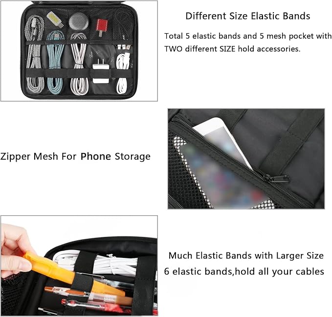 MATEIN Tech Organizer Travel Case, Large Water Resistant Cable Organizer | For Electronic Accessories, Sturdy Carrying Tech Bag, with Handle for Cord, Power Bank, Tablet (Up to 12.9inch), Peacock Blue - Image 4