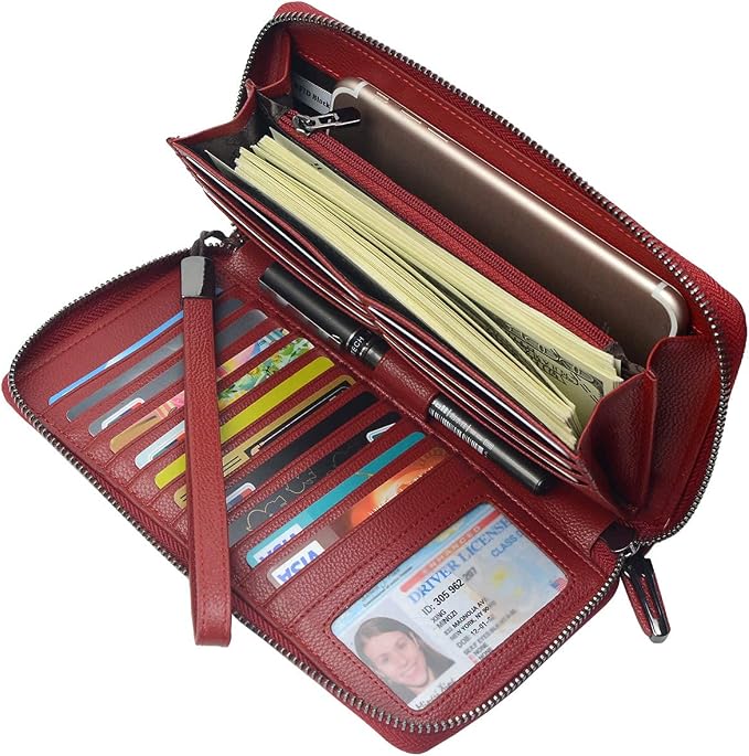 Bveyzi Women RFID Blocking Wallet Leather Zip Around Phone Clutch Large Capacity Ladies Travel Purse Wristlet - Image 2