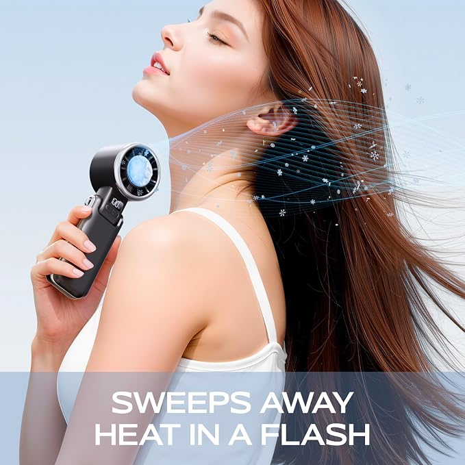 SHEWIND Portable Handheld Fan with Ice Cooling-5 Gear High Speed Turbo Personal Fan Rechargeable,Up to 13 Hrs,Mini Fan Handheld,Europe Travel Essentials Accessories, Beach Vacation, Gifts for Women - Image 3