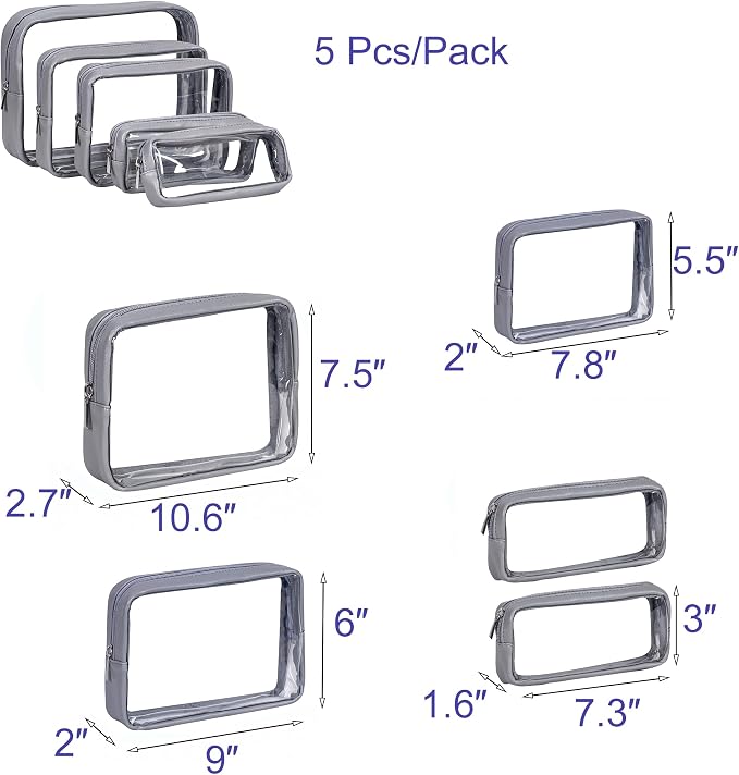 Remobia Hicol TSA Approved 5-Piece Diaper Bag Organizer Pouch Set Clear Waterproof TPU Kids Toiletry Storage Set Travel Packing Clutch Cube Bags for Baby Nursing (Dark Gray) - Image 2