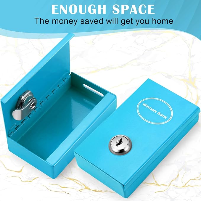 Reallnaive 1 Pack Metal Box for Gamblers Pocket Sized Winner Bank Casino Cash Box with 2 Keys Portable Casino Money Safe strongbox for Cash Saving Go Home Money Gifts(Blue,Classic) - Image 7