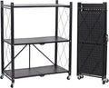 COKIHOM 3-Tier Folding Shelf, No Assembly Metal Shelving Unit with Wheels, Heavy Duty Folding Bookshelf, Space Saving Foldable Storage Shelf for Kitchen, Books, Pantry, Bathroom Organization by Unknown