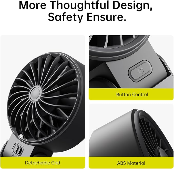 JISULIFE Portable Handheld Fan Life7: 3-in-1 Hand, Desk & Neck Fan-Black | 19.5H Max Cooling, 5-Speed, LED Display, 5000mAh Rechargeable,USB Foldable Fan for Travel/Concerts/Cruise/Sports Events/Gifts - Image 9