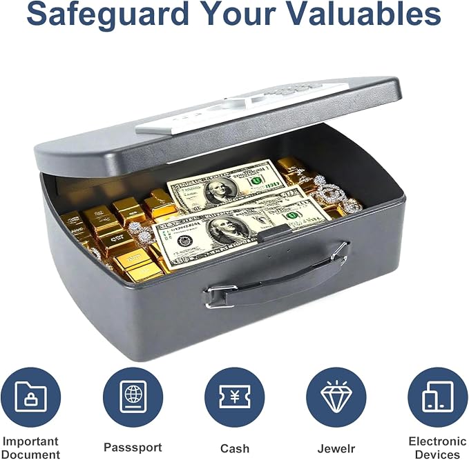0.21 Cu Ft Portable Steel Security Safe Box with Digital Keypad | Portable Travel Safe Built With Carrying Handle, Ideal For Storing Cash, Jewelry & Documents At Home, Office And Hotel - Image 3