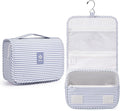 Narwey Small Hanging Toiletry Bag for Travel Women Girl, Striped Toiletries Travel Bag with Hook, Hanging Makeup Bag Organizer Make Up Cosmetic Bags, Gifts for Kids Teen (Greyish Blue Stripe) by Narwey