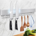 17 Inch Magnetic Knife Holder for Wall - Stainless Steel Knife Magnetic Strip No Drill with 10 Hooks/Adhesive Tape/Screws, Kitchen Utensil Holder, Magnetic Knife Organizer, Wall Mounted Knife Storage by Unknown