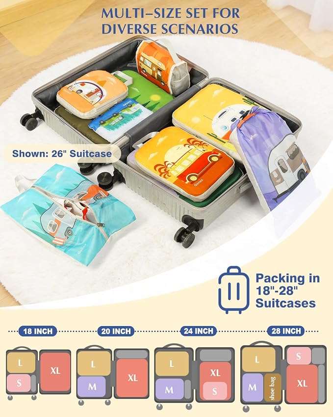 Gonex 10-Piece Compression Packing Cubes with Travel Organizer Set | Unique Printed Design, Ripstop Fabric, Double-Zip Compression, Shoe Bag, Laundry Bag, Accessories Bag - Image 5