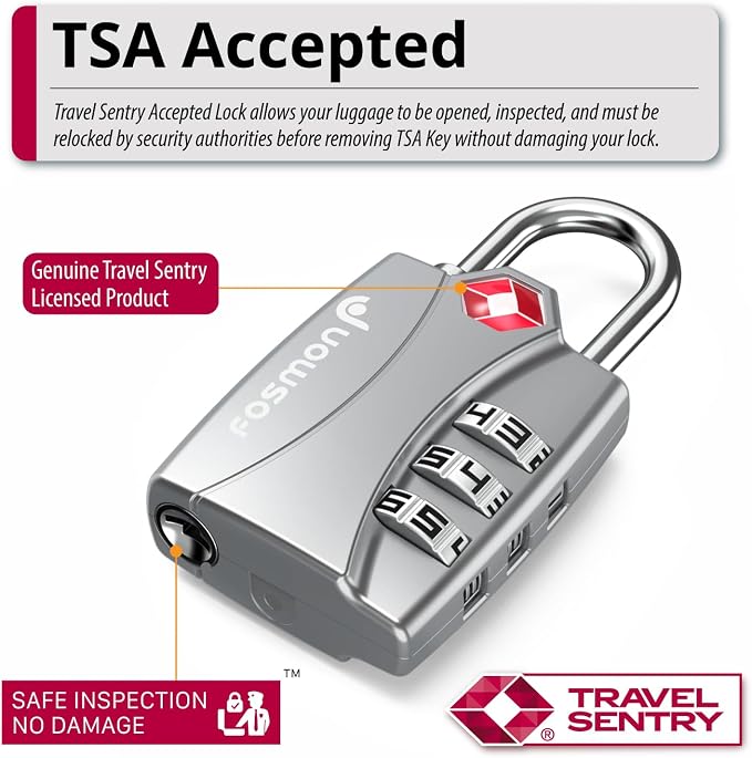 Fosmon TSA Approved Luggage Locks, 3 Digit Padlock, 2 Pack Silver | Open Alert Indicator, Alloy Body Padlock, Suitcase Travel Lock, Backpack Zipper Anti Theft, Gym Locker Security - Image 2