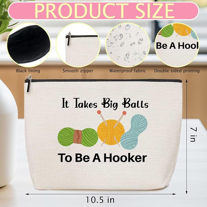 ZHAMEN 2Pcs Funny Crochet Knitting Makeup Bag Travel Essentials Organizer Cosmetic Bags - Image 2