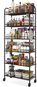 6 Tier Slim Storage Cart with Wheels, Metal Mobile Shelving Unit Organizer Utility Cart for Office Bathroom Kitchen Laundry Room Narrow Places (10inches) by Qiaoxuan