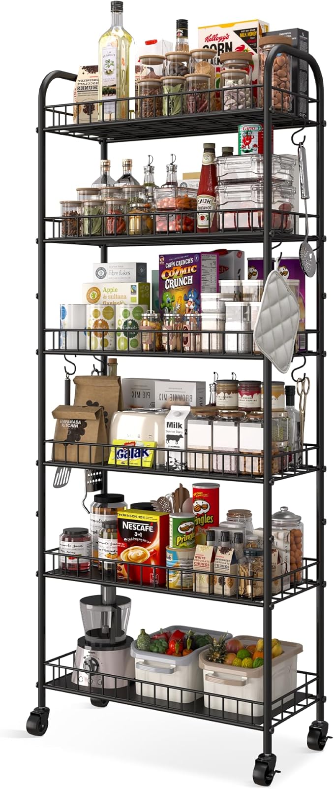 6 Tier Slim Storage Cart with Wheels, Metal Mobile Shelving Unit Organizer Utility Cart for Office Bathroom Kitchen Laundry Room Narrow Places (10inches) by Qiaoxuan