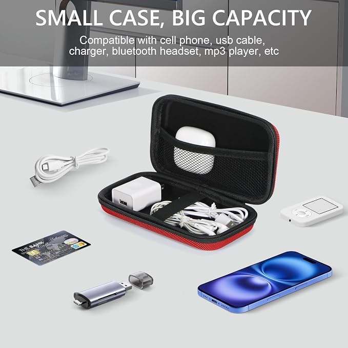 Hard Protective Travel Case, Shockproof EVA Electronic Organizer | Fits Anker, Jackery, RAVPower Power Bank, Cell Phones, GPS, Cables, Car Accessories, Travel Gadgets,Red - Image 2