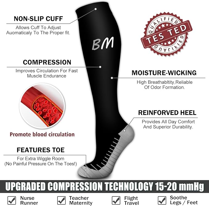 6 Pack Copper Compression Socks for Women and Men Circulation-Best Support for Medical,Running,Nursing,Athletic - Image 5