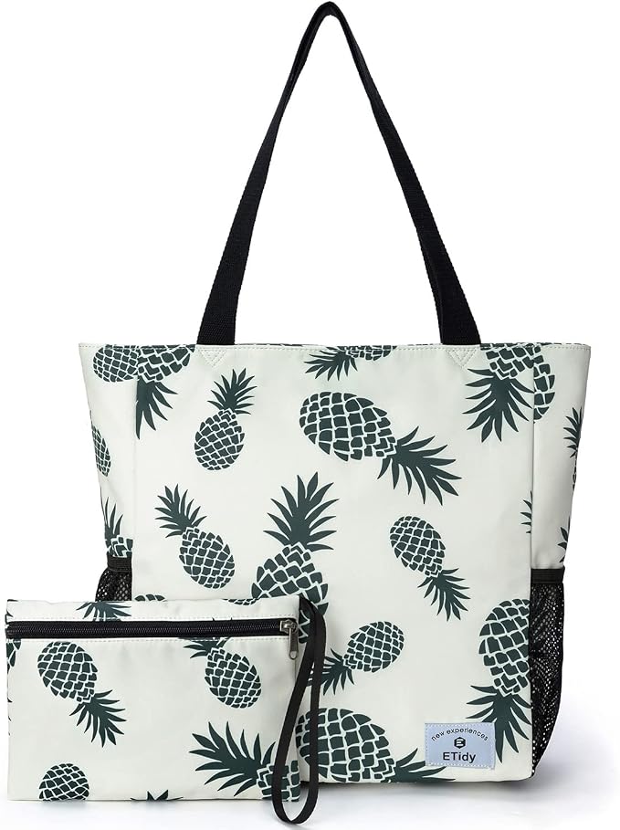 ETidy Large Capacity Foldable Tote Bag With Zipper | Water-resistant, Lightweight, Sandproof, Beach Bag, Gym Bag, Travel Shopping Bag by ETidy