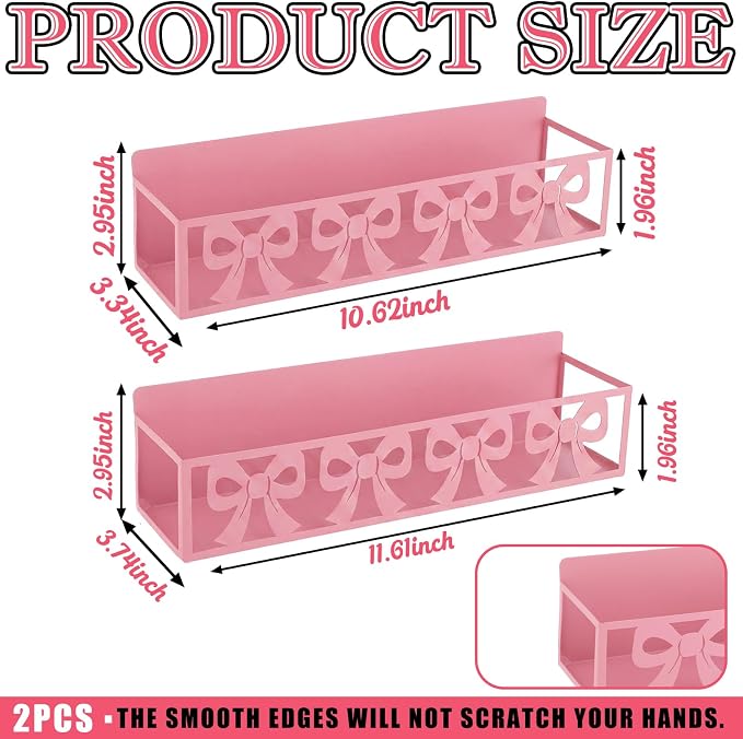 Beeveer 2 Pcs Magnetic Spice Rack for Refrigerator, Pink Bow | Magnetic, No Drilling, Pink Bow Kitchen Decor, Pink Home Accessories, 2 Sizes Metal Storage Shelf for Fridge Spices - Image 3