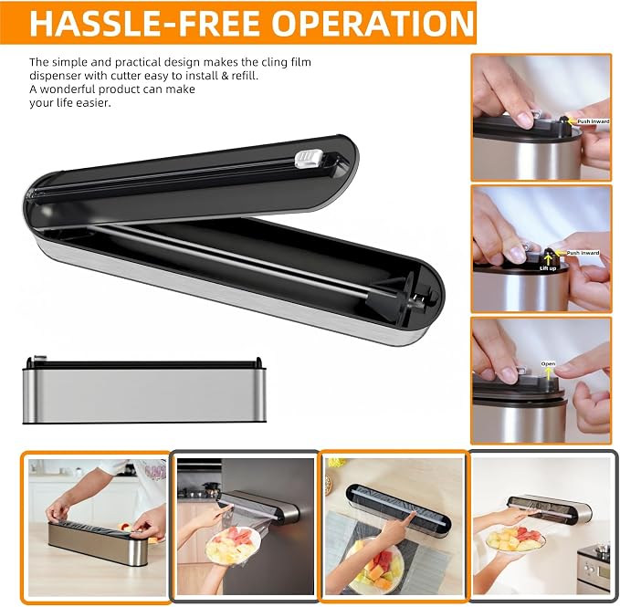 Aluminum Foil & Plastic Wrap Dispenser with Cutter - Magnetic & No-Drill Wall Mount, Stainless Steel Design, Space-Saving Kitchen organizer for Countertops & Cabinets - Fits 12" Rolls, Silver - Image 4