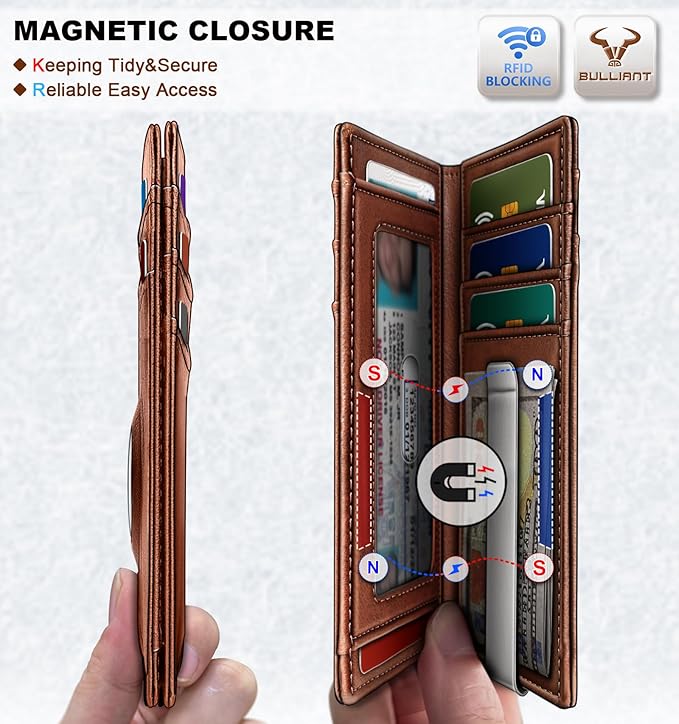 BULLIANT Magnetic Slim Leather Airtag Wallet Money Clip For Men 12Cards | RFID Blocking | Easy Access | Gift Boxed | Pocket Fit - Image 3