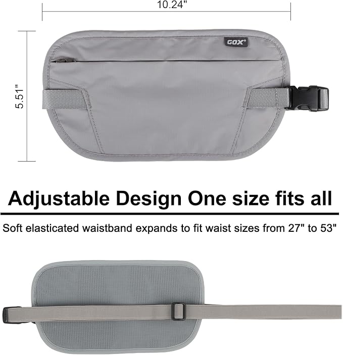 GOX Money Belt for Men Travel, Anti-Theft Hidden Waist Pack, RFID Secure Travel Belt for Men, Ultra-Thin Under-Clothes Passport Wallet with Documentry Safety & Money Holder (Grey-L) - Image 4