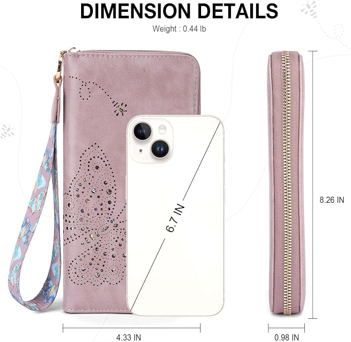 KITEVIUN RFID Wallet Women, Large Capacity Butterfly Cell Phone Clutch Purses Ladies Wristlet Wallets for Women - Image 3