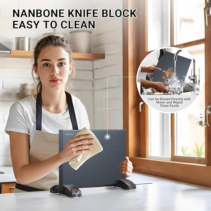 Black Magnetic Knife Block Stand Without Knives Black Double Sided Magnetic Knife Holder Rack for Kitchen Counter Stainless Steel Knife Magnetic Strip Display Stand Storage Organizer - Image 6