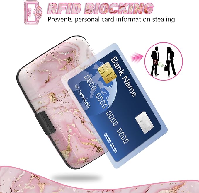 ToLuLu Credit Card Holder, Pink Marble Mini RFID Small Aluminum Card Wallet | Blocking Slim Metal Business Card Case, RFID Blocking Front Pocket Wallet Hard Case Durable CC Holder for Women Girl - Image 2
