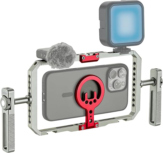 Leftfoto Metal Strong Magnetic Phone Stabilizer Cage Smartphone Rig Stand with Dual Handles for iPhone 17 16 15 14 13 12 Pro Max Mini & Magsafe Case for Samsung,for Vlogging/Video Shooting by Leftfoto